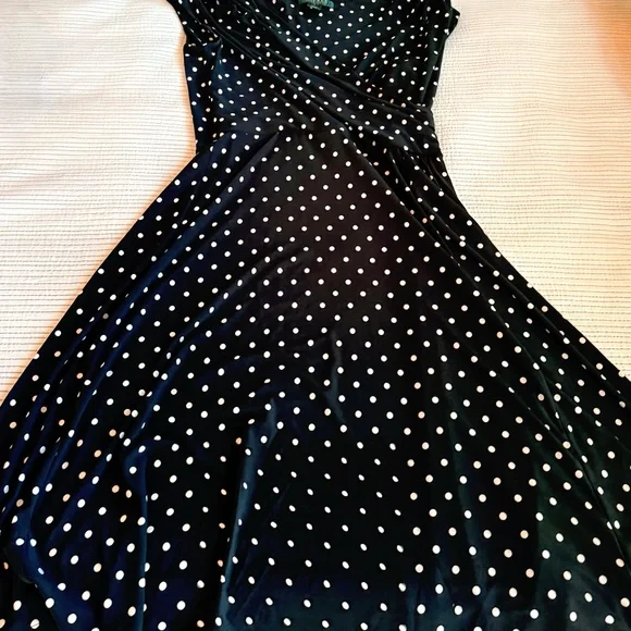 Lauren Ralph Lauren Black Polka Dot Wrap Dress - Picture 2 of 4